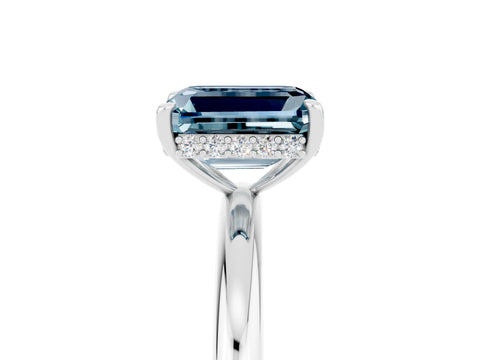 White gold Emerald Cut Aquamarine Solitaire Ring with Thin Band and Four-Prong Setting_17