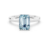 White gold Emerald Cut Aquamarine Solitaire Ring with Thin Band and Prong Setting_12