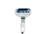 White gold Emerald Cut Aquamarine Solitaire Ring with Thin Band and Prong Setting_17