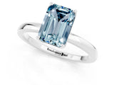 White gold Emerald Cut Aquamarine Solitaire Ring with Thin Band and Prong Setting_37