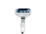White gold Emerald Cut Aquamarine Solitaire Ring with Thin Band and Prong Setting_41