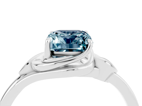 White gold Emerald Cut Aquamarine Solitaire Ring with Twist Band and Four-Prong Setting_16