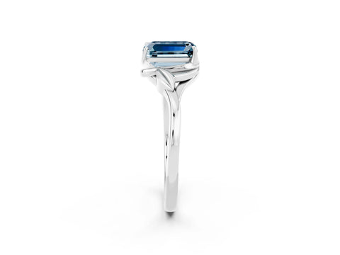 White gold Emerald Cut Aquamarine Solitaire Ring with Twist Band and Four-Prong Setting_38
