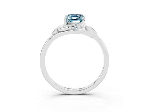 White gold Emerald Cut Aquamarine Solitaire Ring with Twist Band and Four-Prong Setting_39