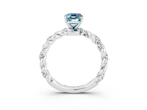 White gold Emerald Cut Aquamarine Solitaire Ring with Twisted Band and Pavé Accents_3