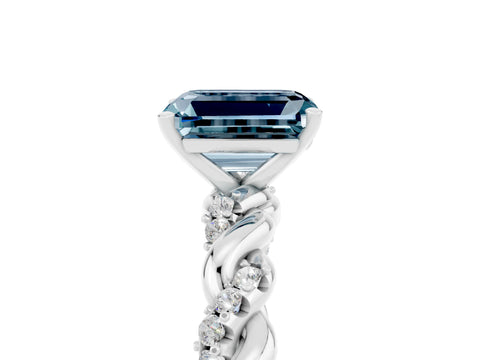 White gold Emerald Cut Aquamarine Solitaire Ring with Twisted Band and Pavé Accents_5