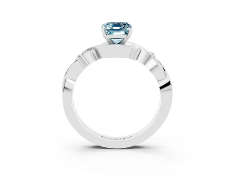 White gold Emerald Cut Aquamarine Solitaire Ring with Twisted Band and Prong Setting_15