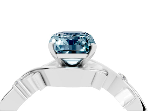 White gold Emerald Cut Aquamarine Solitaire Ring with Twisted Band and Prong Setting_4