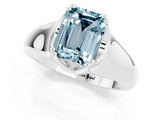 White gold Emerald Cut Aquamarine Solitaire Ring with Wide Band and Prong Setting_1