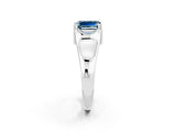 White gold Emerald Cut Aquamarine Solitaire Ring with Wide Band and Prong Setting_2