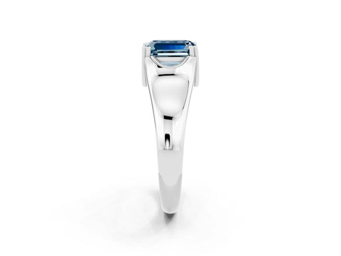 White gold Emerald Cut Aquamarine Solitaire Ring with Wide Band and Prong Setting_2