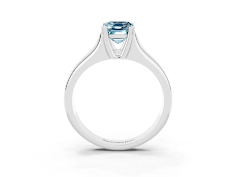 White gold Emerald Cut Aquamarine Solitaire Ring with Wide Band and Prong Setting_3