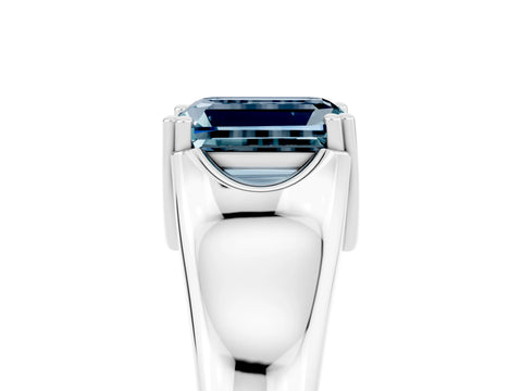 White gold Emerald Cut Aquamarine Solitaire Ring with Wide Band and Prong Setting_5