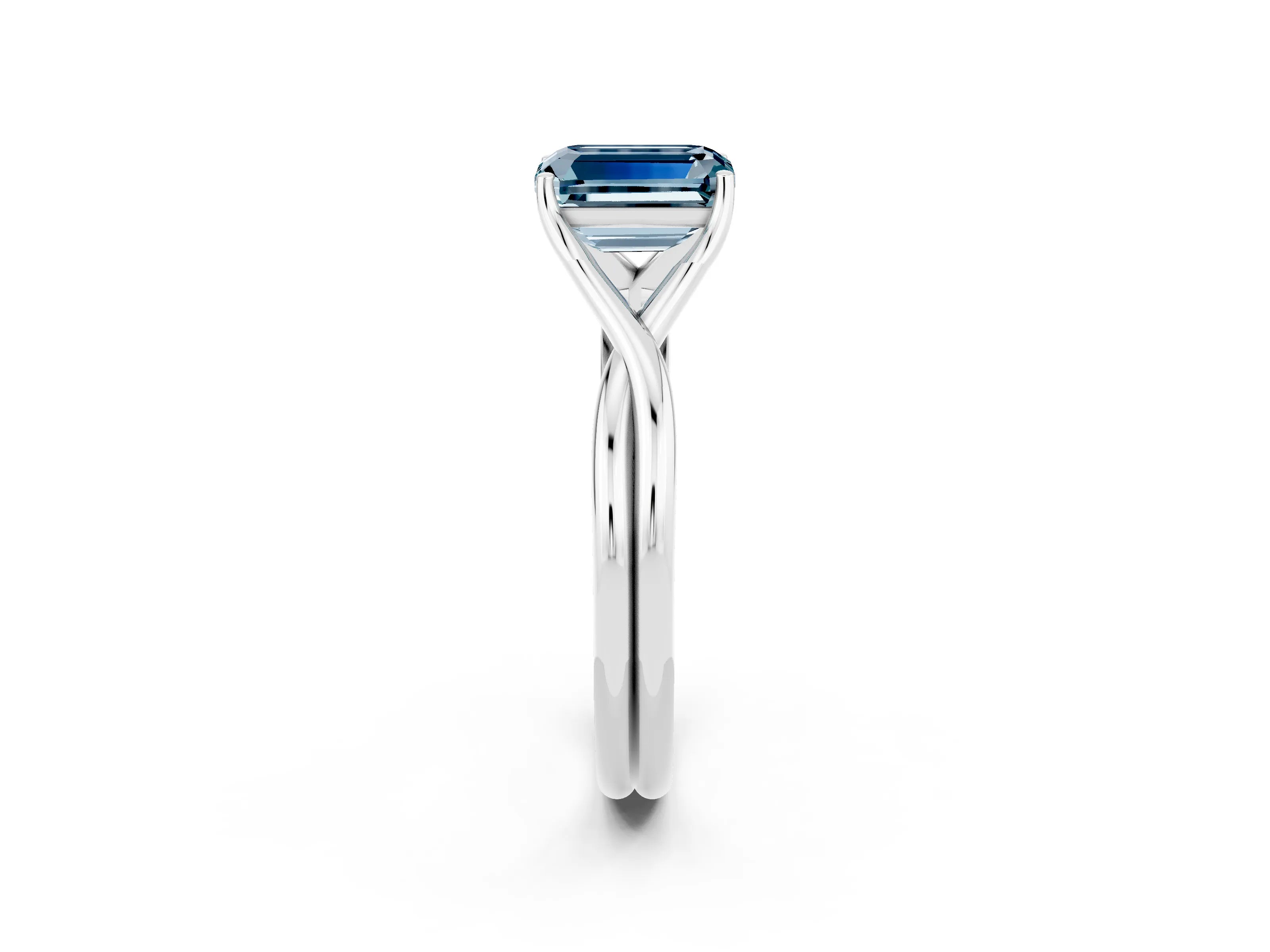 White gold Emerald Cut Aquamarine Solitaire Twist Band Prong Setting Ring_34