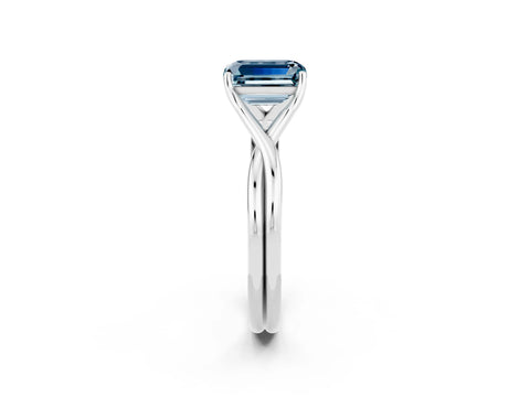 White gold Emerald Cut Aquamarine Solitaire Twist Band Prong Setting Ring_34