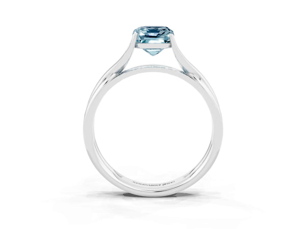 Silver Emerald Cut Aquamarine Solitaire Twist Band Prong Setting Ring