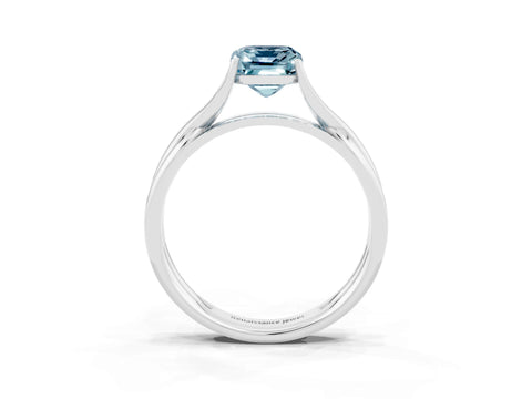 White gold Emerald Cut Aquamarine Solitaire Twist Band Prong Setting Ring_35