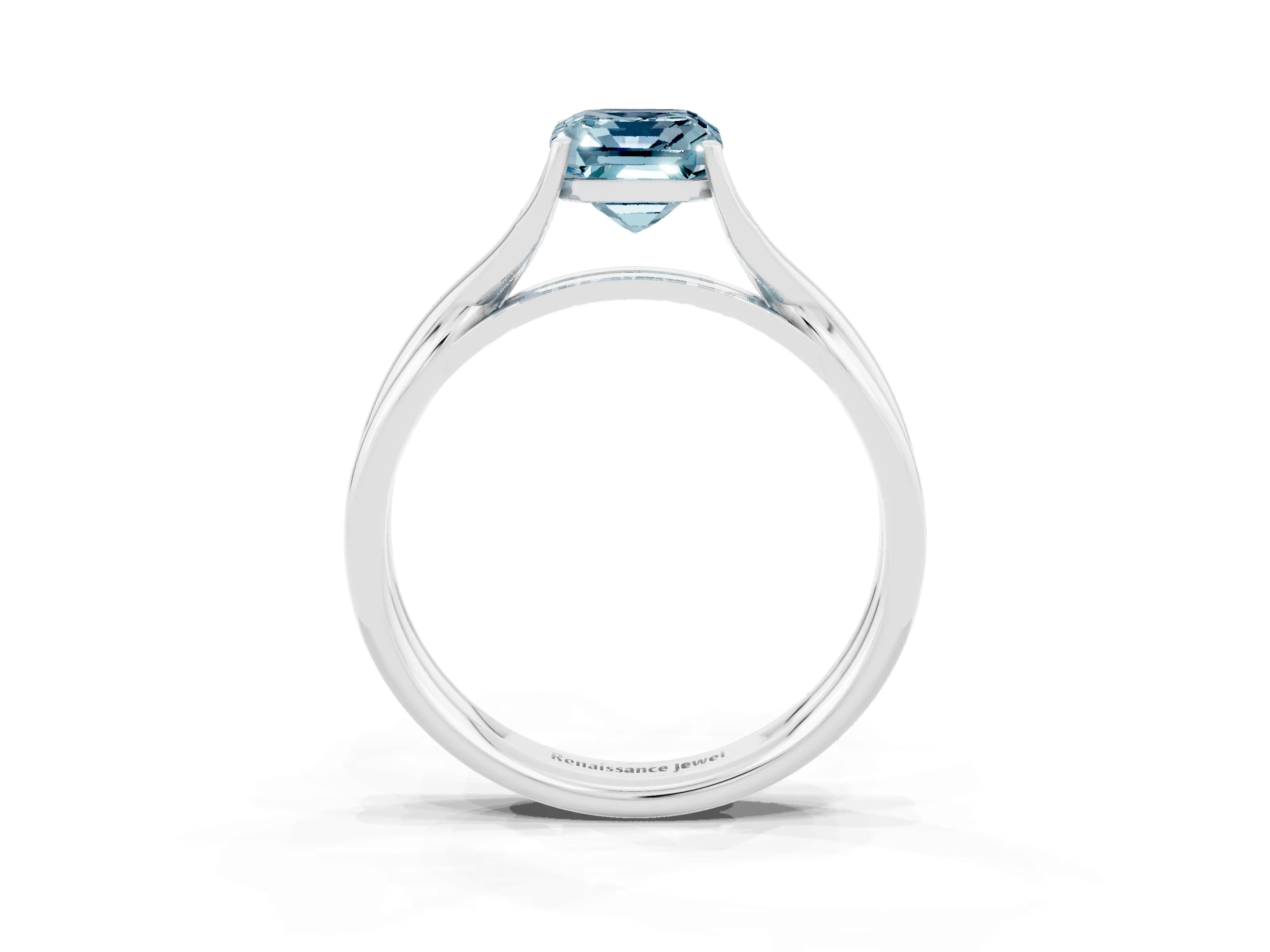White gold Emerald Cut Aquamarine Solitaire Twist Band Prong Setting Ring_35