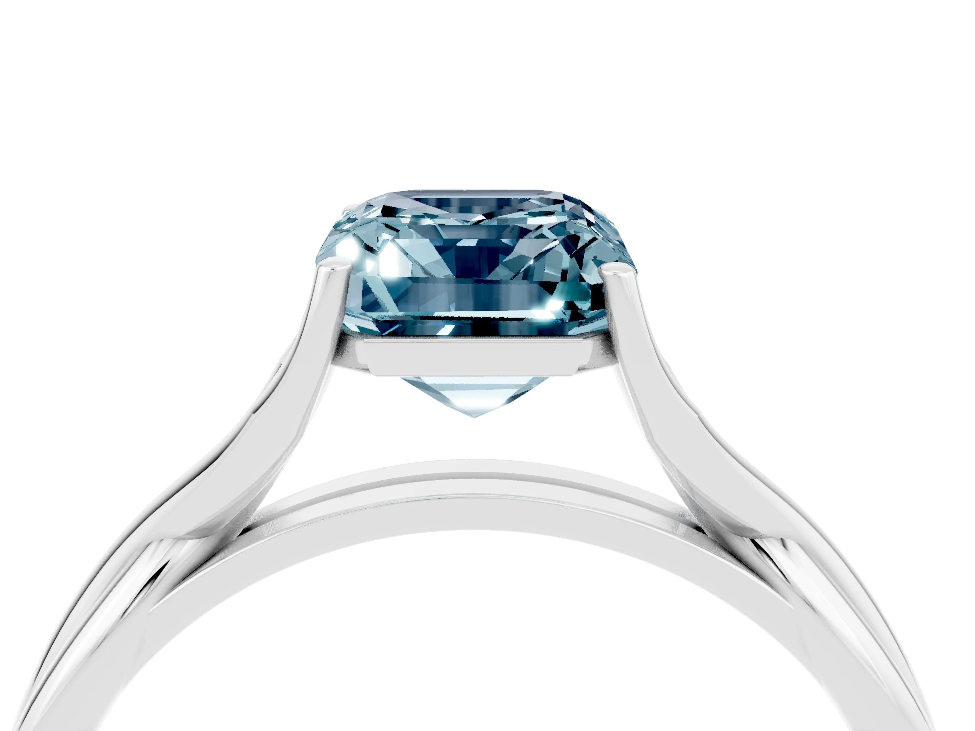 White gold Emerald Cut Aquamarine Solitaire Twist Band Prong Setting Ring_36