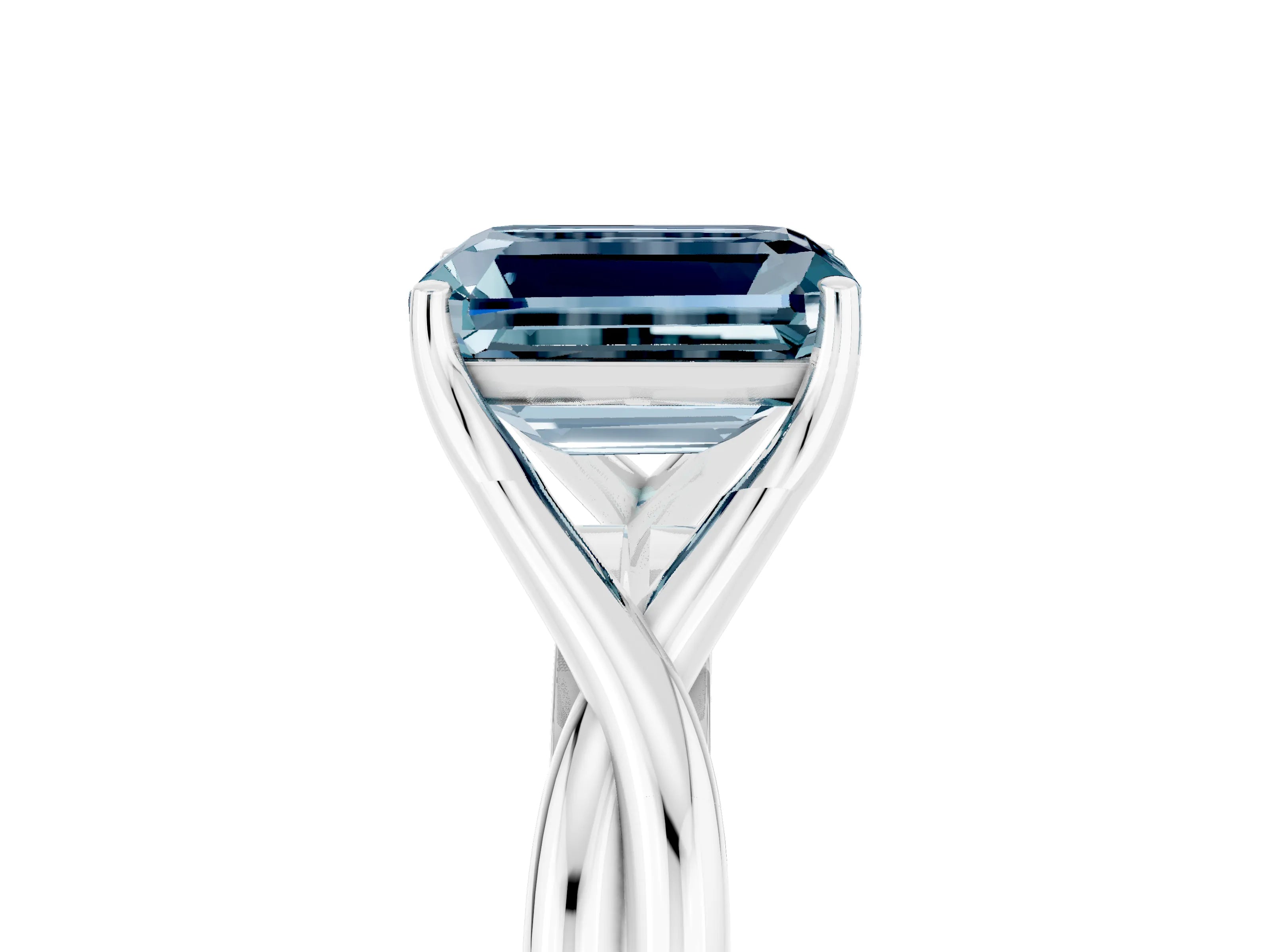 White gold Emerald Cut Aquamarine Solitaire Twist Band Prong Setting Ring_37