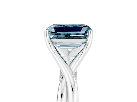 White gold Emerald Cut Aquamarine Solitaire Twist Band Prong Setting Ring_37