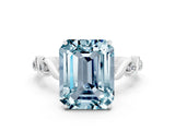 White gold Emerald Cut Aquamarine Solitaire Twisted Band with Round  Accents and Prong Setting_12