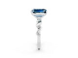 White gold Emerald Cut Aquamarine Solitaire Twisted Band with Round  Accents and Prong Setting_14