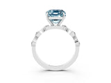 White gold Emerald Cut Aquamarine Solitaire Twisted Band with Round  Accents and Prong Setting_15