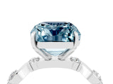 White gold Emerald Cut Aquamarine Solitaire Twisted Band with Round  Accents and Prong Setting_16