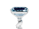 White gold Emerald Cut Aquamarine Solitaire Twisted Band with Round  Accents and Prong Setting_17