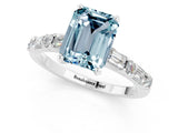 White gold Emerald Cut Aquamarine Solitaire with Side Baguettes and Channel Set Band_1