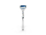 White gold Emerald Cut Aquamarine Solitaire with Side Baguettes and Channel Set Band_2