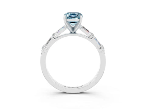 White gold Emerald Cut Aquamarine Solitaire with Side Baguettes and Channel Set Band_3
