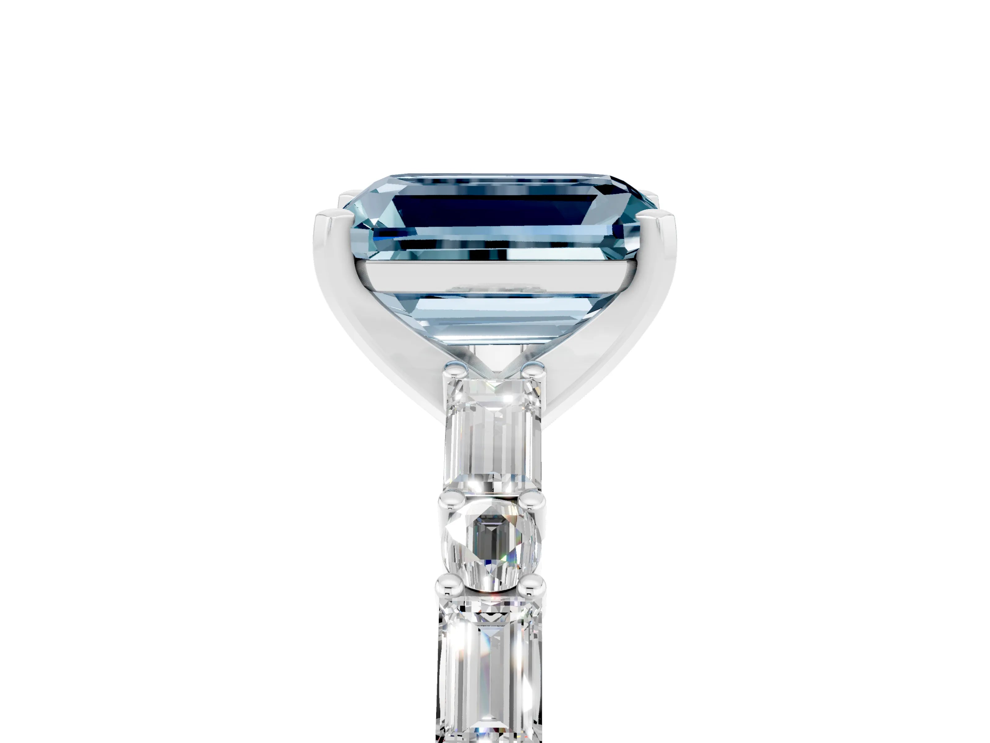 White gold Emerald Cut Aquamarine Solitaire with Side Baguettes and Channel Set Band_5