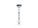 White gold Emerald Cut Aquamarine Solitaire with Side Stones on a Pavé Band and Four-Prong Setting_2