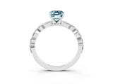 White gold Emerald Cut Aquamarine Solitaire with Side Stones on a Pavé Band and Four-Prong Setting_3