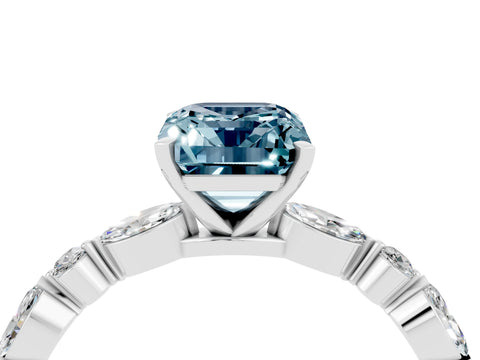 White gold Emerald Cut Aquamarine Solitaire with Side Stones on a Pavé Band and Four-Prong Setting_4