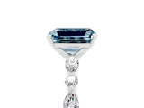 White gold Emerald Cut Aquamarine Solitaire with Side Stones on a Pavé Band and Four-Prong Setting_5