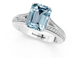 White gold Emerald Cut Aquamarine Split Shank Engagement Ring with Pavé Band_1