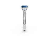 White gold Emerald Cut Aquamarine Split Shank Engagement Ring with Pavé Band_2