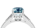 White gold Emerald Cut Aquamarine Split Shank Engagement Ring with Pavé Band_4
