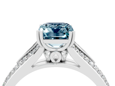 White gold Emerald Cut Aquamarine Split Shank Engagement Ring with Pavé Band_4
