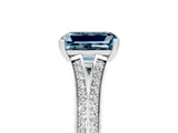 White gold Emerald Cut Aquamarine Split Shank Engagement Ring with Pavé Band_5
