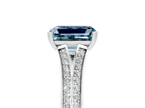 White gold Emerald Cut Aquamarine Split Shank Engagement Ring with Pavé Band_5