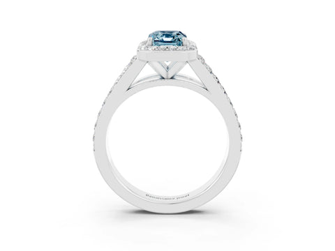 White gold Emerald Cut Aquamarine Split Shank Halo Ring with Four-Prong Setting_15