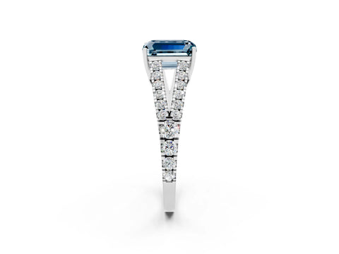 White gold Emerald Cut Aquamarine Split Shank Pavé Engagement Ring with Four-Prong Setting_14