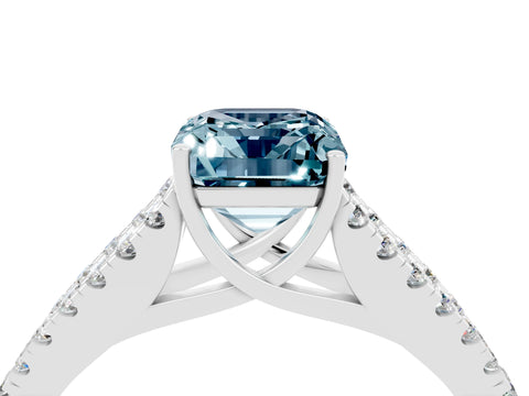 White gold Emerald Cut Aquamarine Split Shank Pavé Engagement Ring with Four-Prong Setting_16