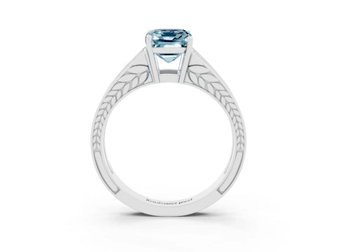 White gold Emerald Cut Aquamarine Split Shank Ring with Pavé Band and Four-Prong Setting_3