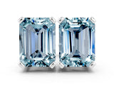 White gold Emerald Cut Aquamarine Stud Earrings_18