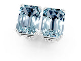 White gold Emerald Cut Aquamarine Stud Earrings_19